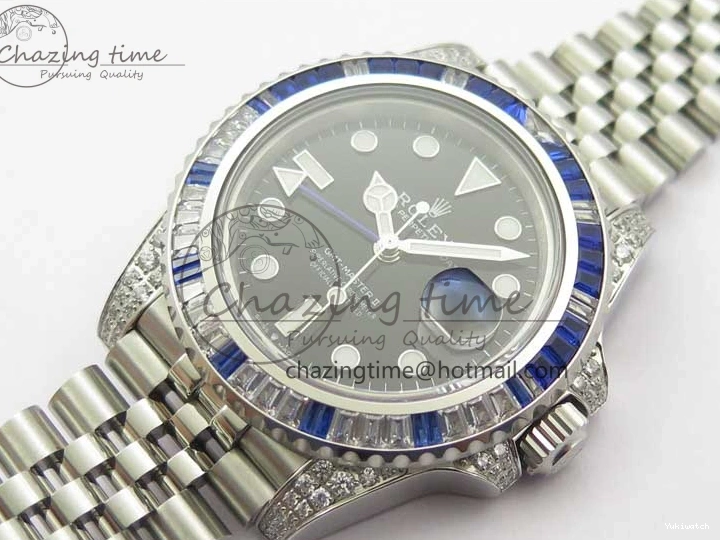 GMT-Master Blue 904L V3 Diamonds Jubilee Dial GMF Bracelet SA3285 II Steel On CHS White Bezel Black Edition Best 0330